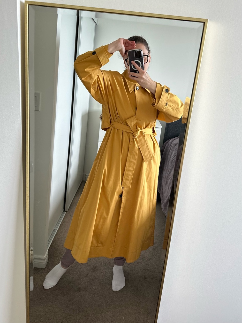 COS Mustard Tie-Waist Maxi Trench Coat